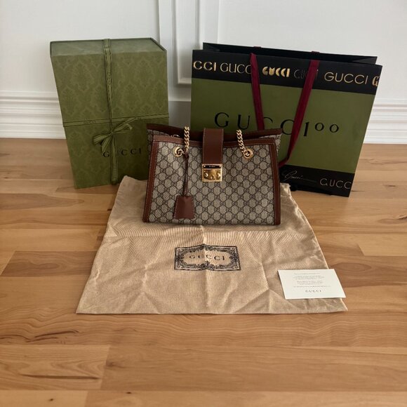 Gucci Brown GG Supreme Monogram Medium Padlock Tote - Picture 4 of 12